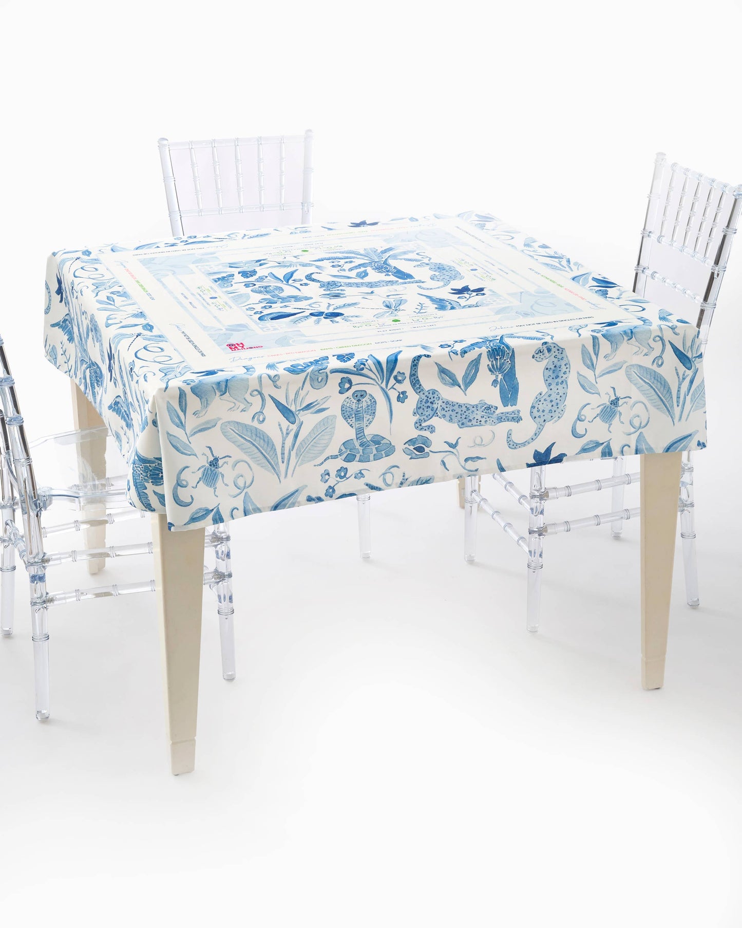 Blue Watercolor Instructional Mahjong Tablecloth