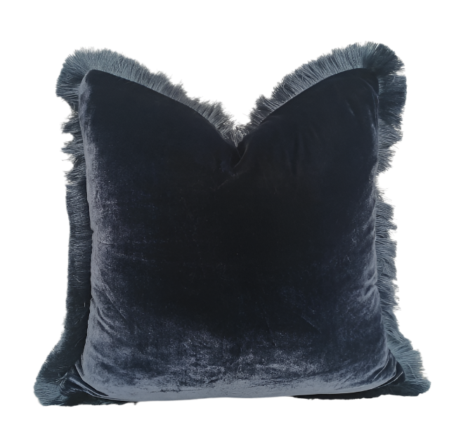 Velvet Pillow with Soft Brush Fringe Trim