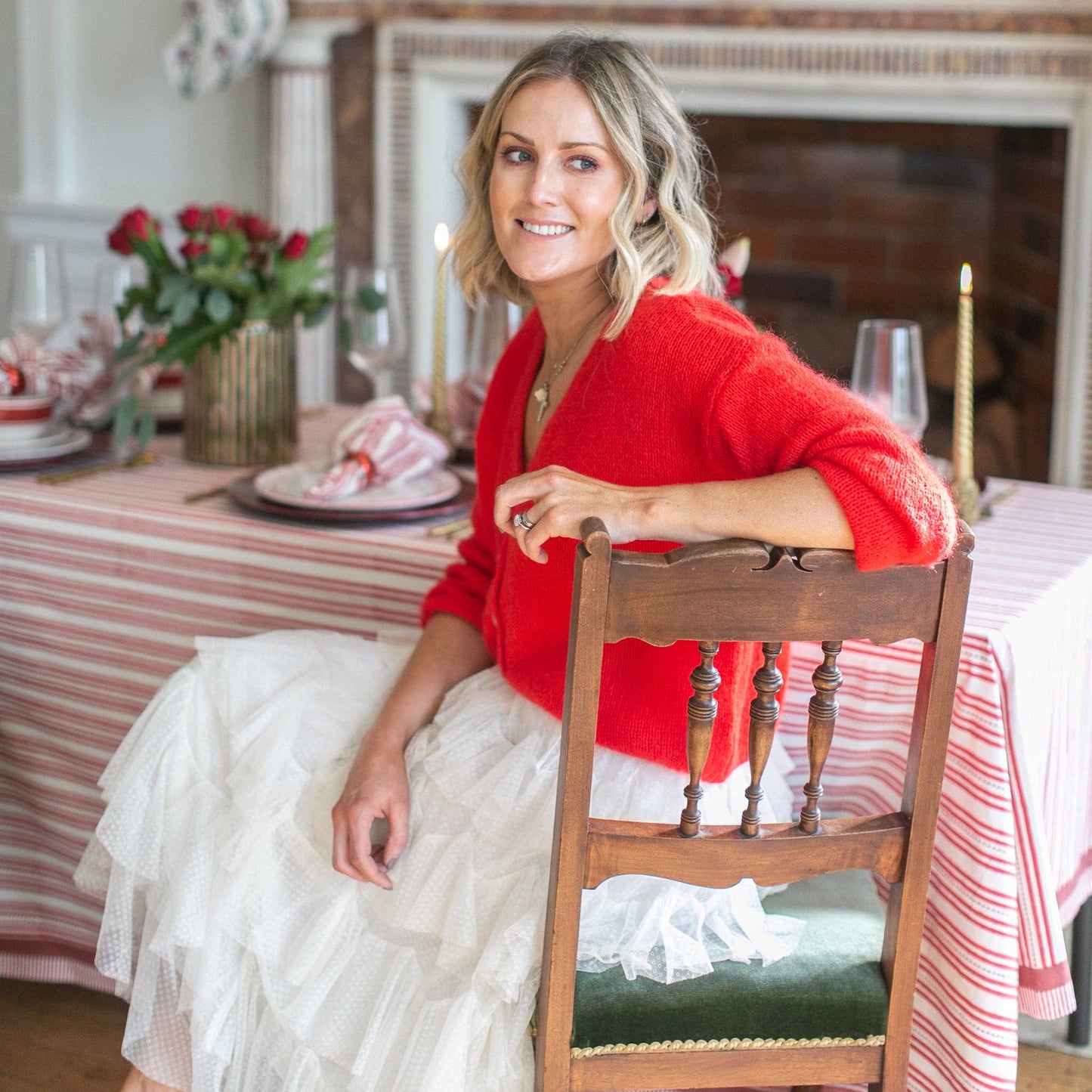 Elsie Red Round Tablecloth