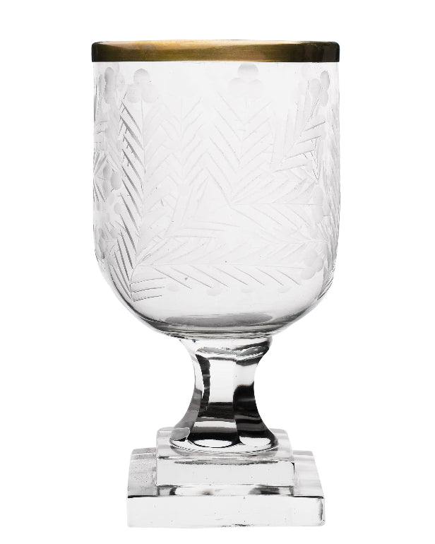 Hurricane Vase with Floral Etching