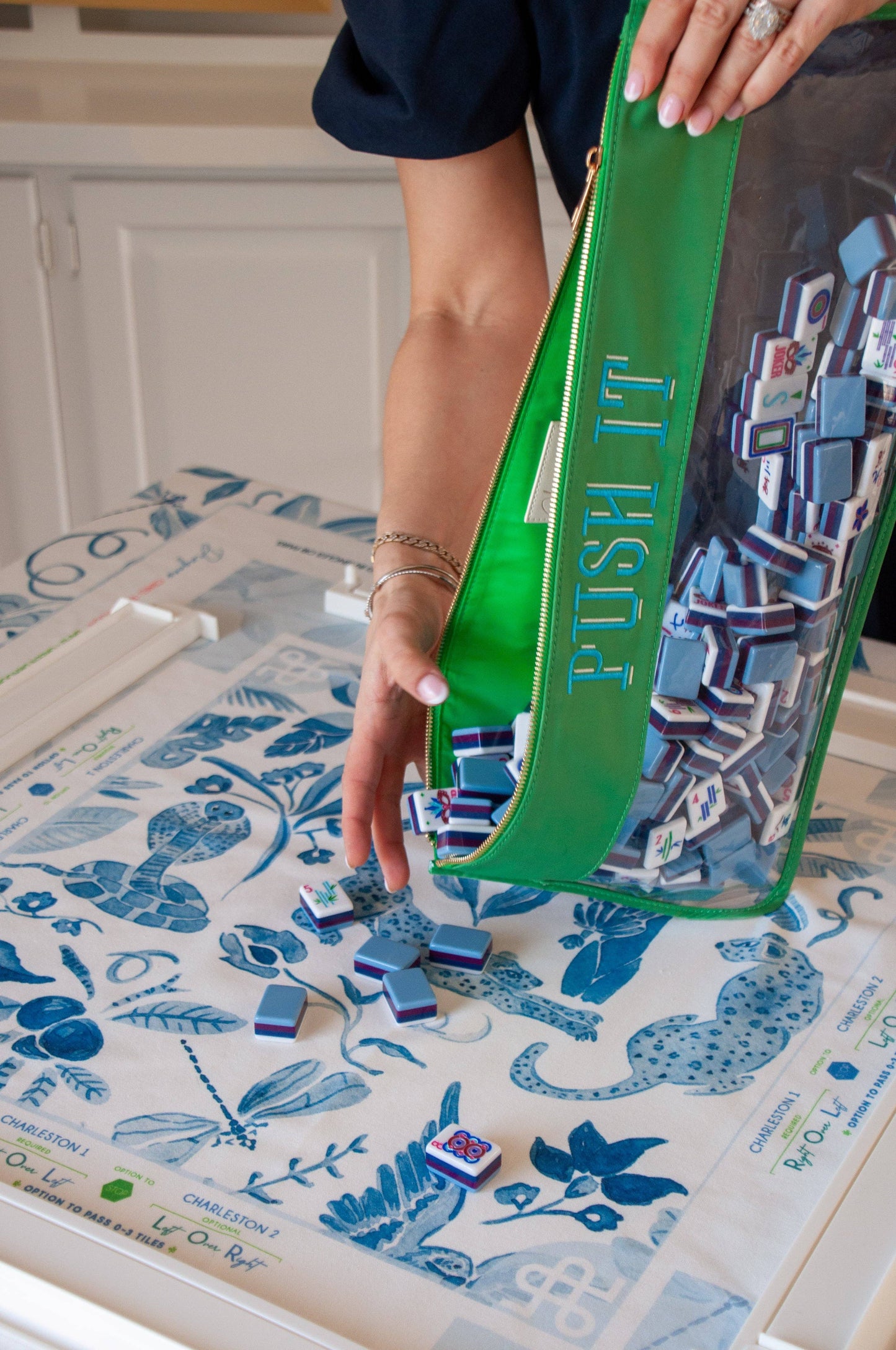 Blue Watercolor Instructional Mahjong Tablecloth