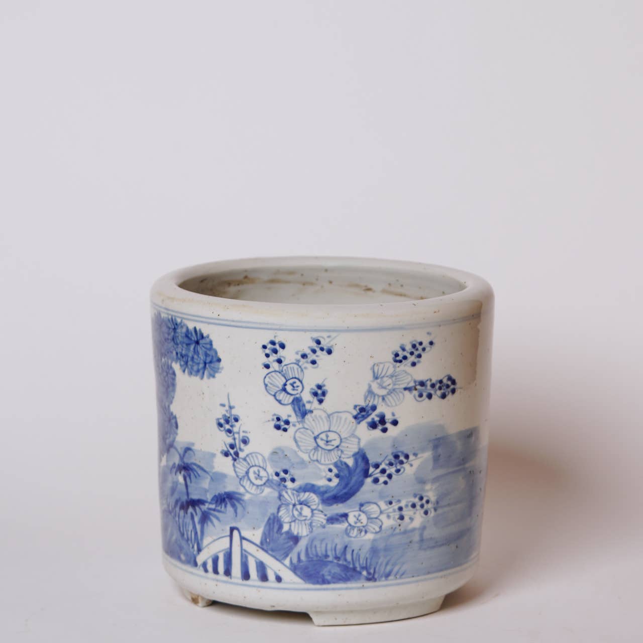 Blue and White Porcelain Three Friends Footed Cachepot
