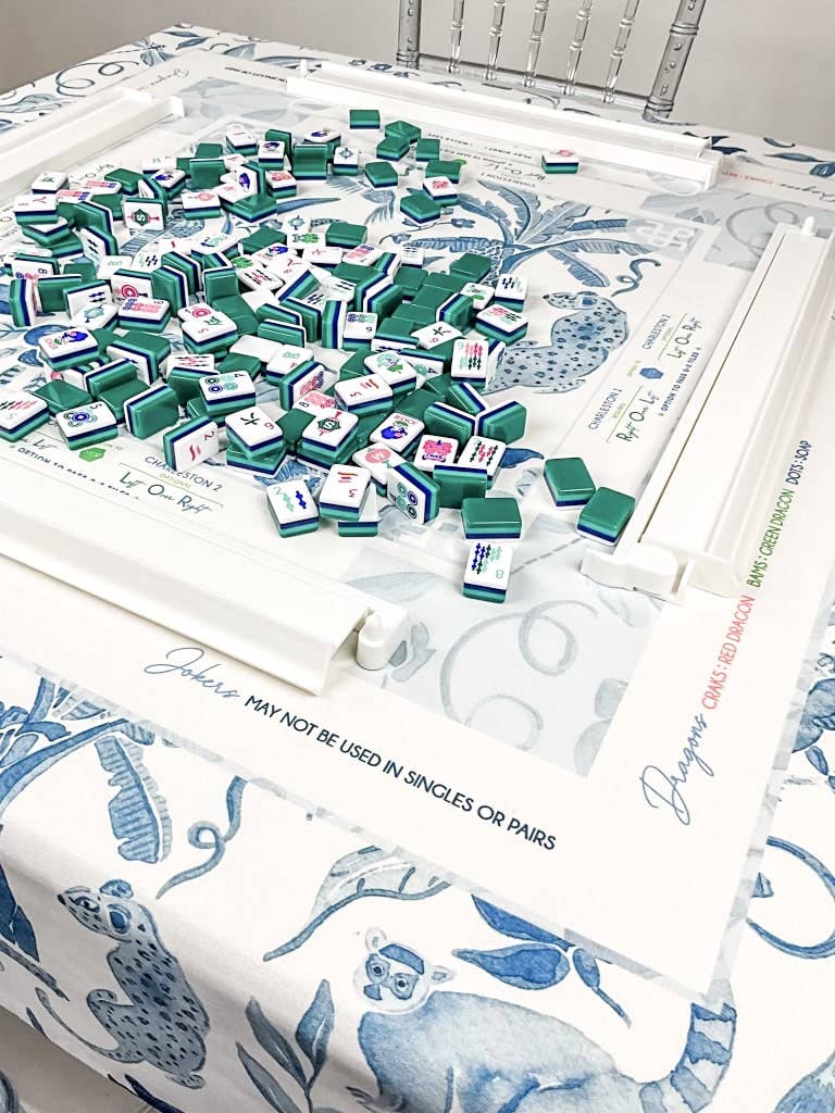 Blue Watercolor Instructional Mahjong Tablecloth