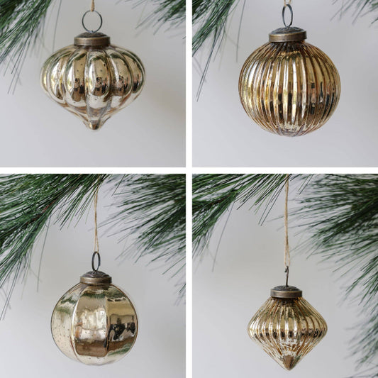 Mercury Glass Ornament 3" - Set of 4 Assorted