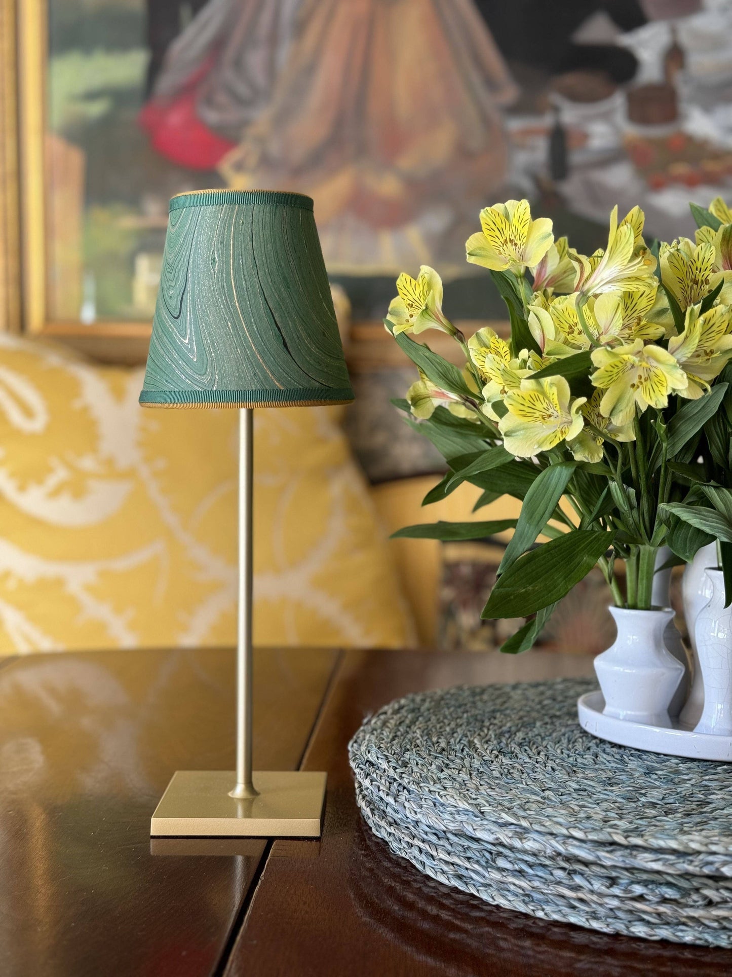 Small Empire Marblelized Paper Shade in Hunter Green