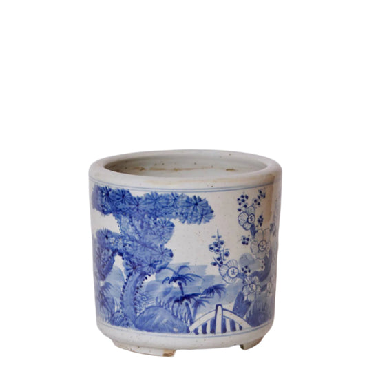 Blue and White Porcelain Three Friends Footed Cachepot