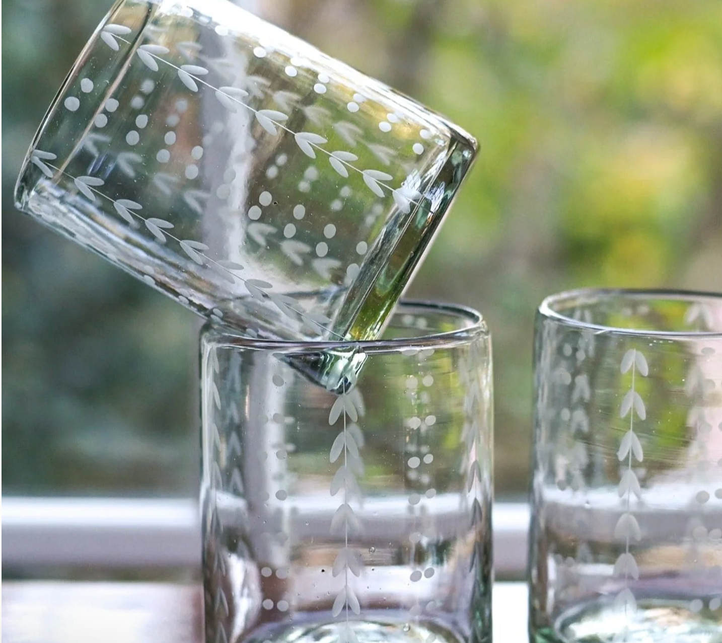 Signature "7" Rocks Glass in Fern and Dot (Clear)