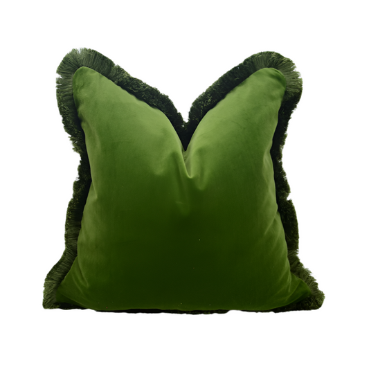 Velvet Pillow with Soft Brush Fringe Trim