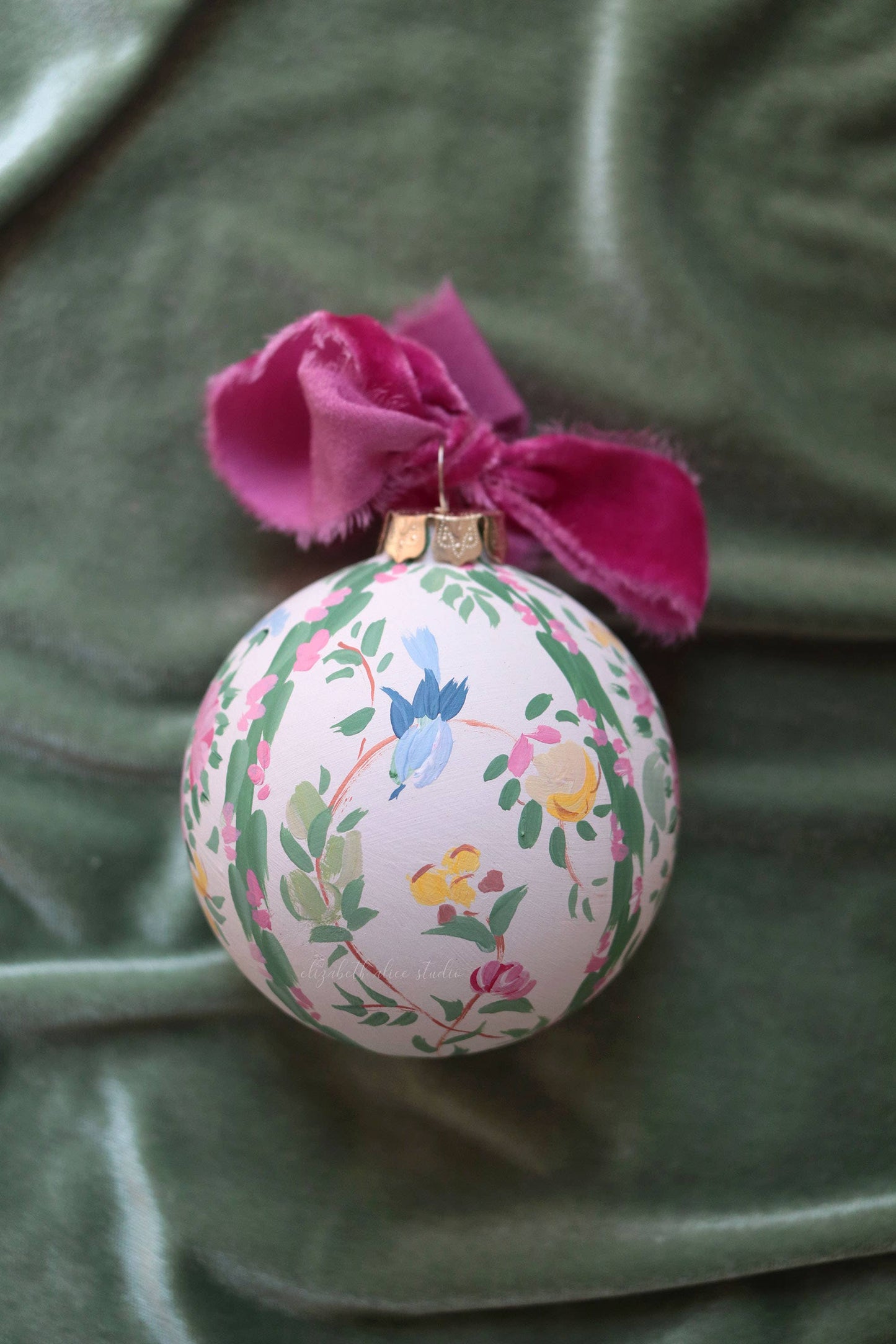 Hand-painted ornament, chinoiserie bird Rose Canton