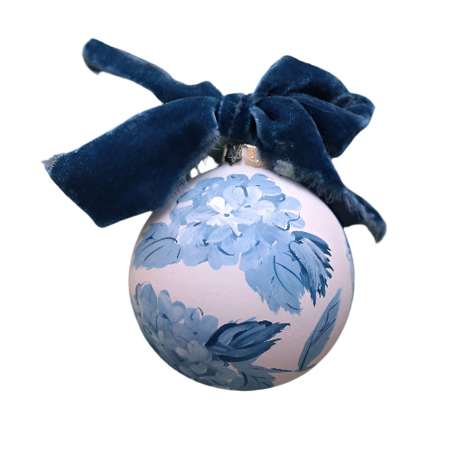 Hydrangea hand-painted ornament, blue and white chinoiserie