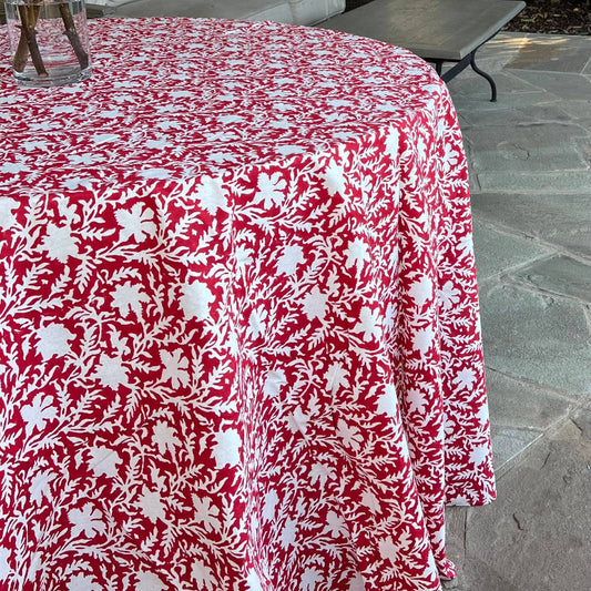 Pressed Florals Tablecloth in Cherry Red