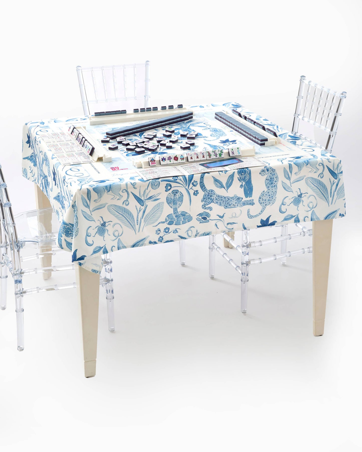Blue Watercolor Instructional Mahjong Tablecloth