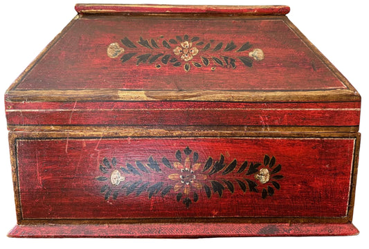 Vintage Folk Art Paint Decorated Tea Caddy Box