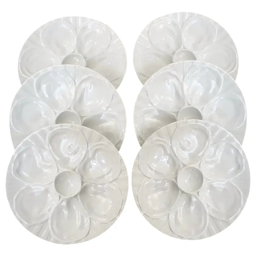 Oyster Plates in White Porcelain from Pillivuyt, France, Set of 6